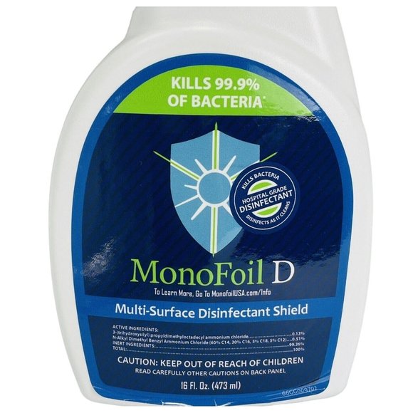 MonoFoil D Multi Surface Disinfectant Shield Unscent Spray Kills 99.9% Bacteria - Picture 1 of 4